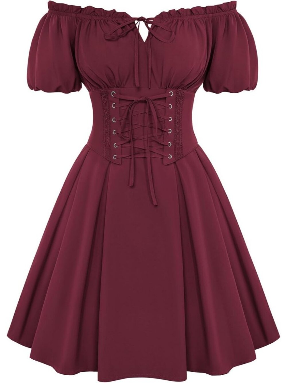 Scarlet Darkness Women Wine Red Corset Dress Midi Off Shoulder Fairy Dresses